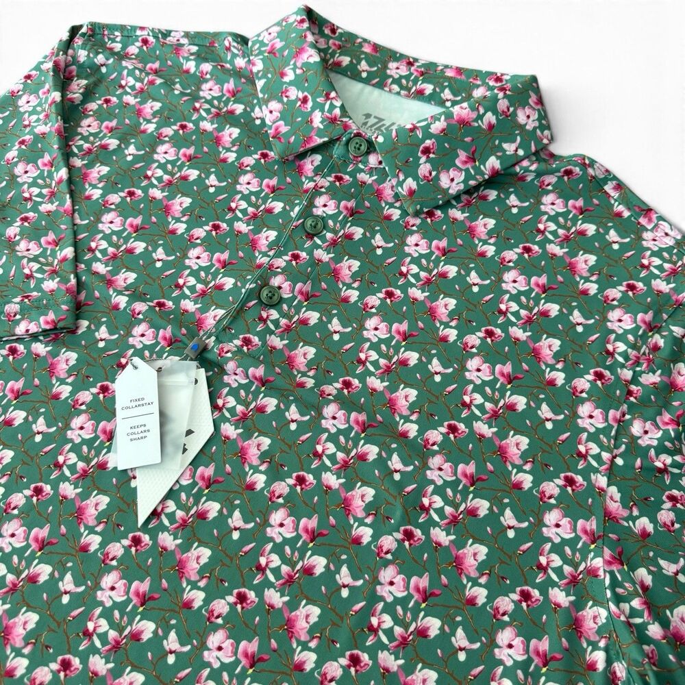 1764 Golf Polo Bottle Green Greenhouse Print Men XL Floral Performance Shirt NWT